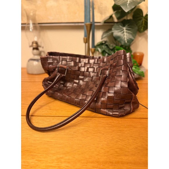DESMO Italy Woven Leather Tote Bag Brown Shoulder Bag Purse Designer Handbag - Picture 1 of 8